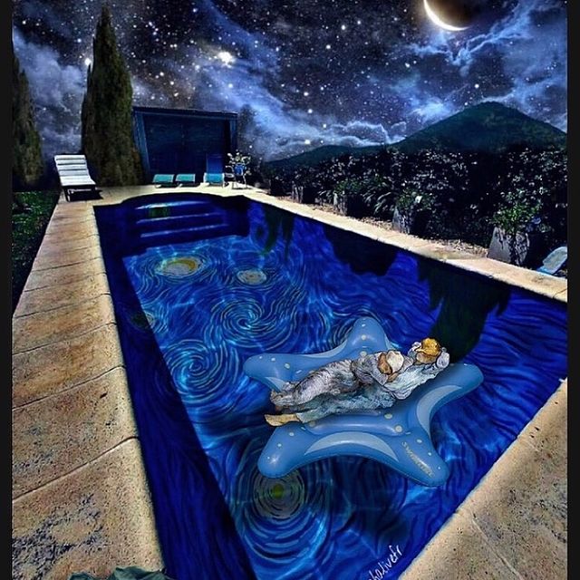 游泳池星夜彩繪